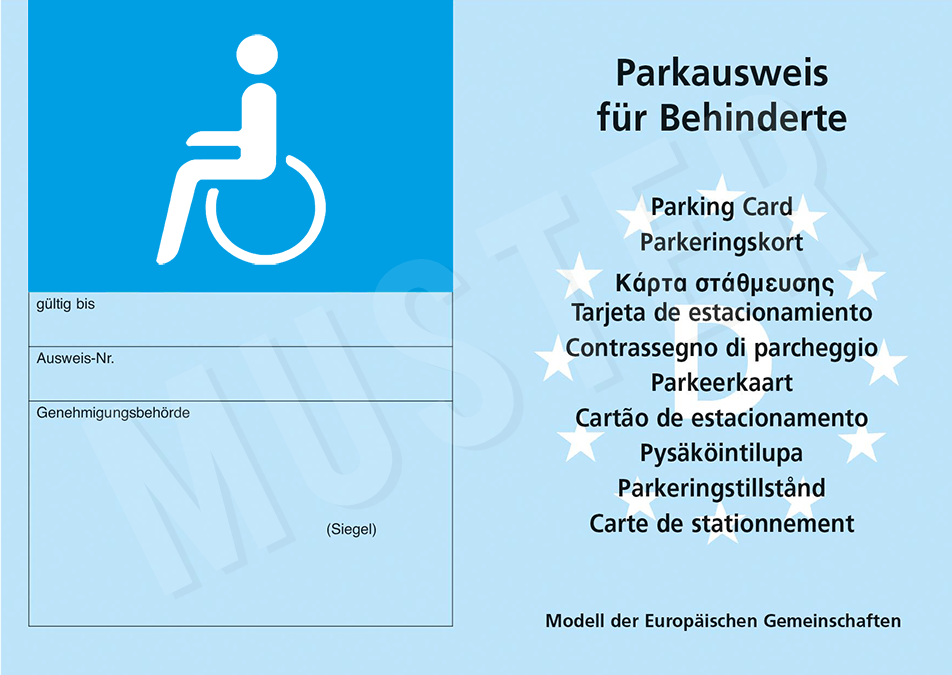Parkausweis und Behindertenparkplatz